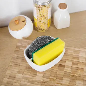 

Cleaning Steel Ball Sponge Marble Pattern Kitchen Rack Sink Brush Storage Basket Set