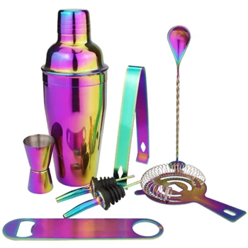 

Quality 8Pcs Colorful Stainless Steel Cocktail Shaker Set Bartender Kit Cocktail Whisk Bar Tools Wine Shakers For Party
