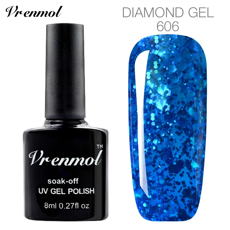 Vrenmol 3D Алмазный 20 цветов Блестящий блестящий гель лак Алмазный Сияющий отмачиваемый лак для ногтей Профессиональный гель лак для ногтей - Цвет: 606