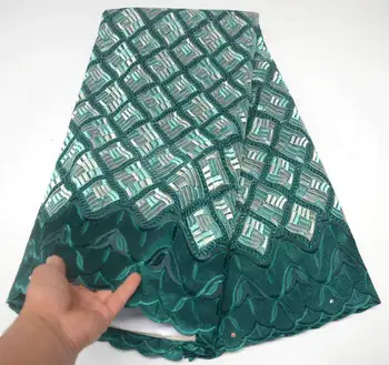 

100% cotton Stones Nigerian Green color French Beade Net Tulle Lace Fabric Fashoinble Style Embroidered Lace Fabric FY-003