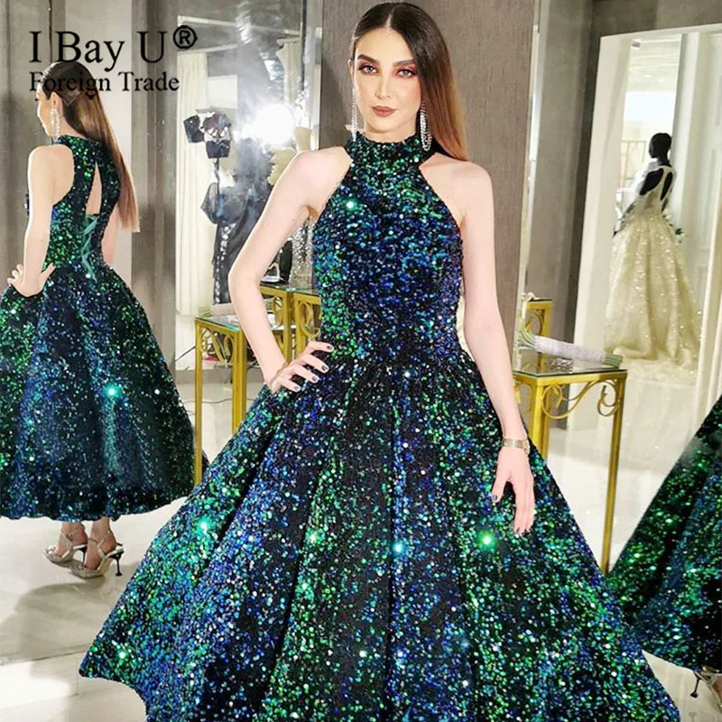 green sequin prom dress