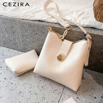 

CEZIRA Luxury Chain PU Leather Shoulder Bags For Women Fashion Zip Liner Bag Bucket Handbags Ladies Vegan Leather Crossbody Hobo