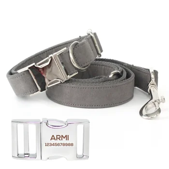 

Handmade Dog Collar Leads Combination Gray Engraving Collar Leadses For Dog 6045006 Pet Accessories Supplies