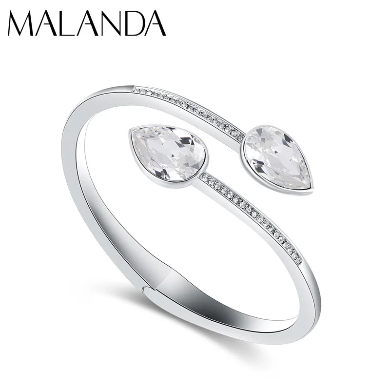 

Luxury Double Water Drop Bracelets Crystals From Swarovski Bracelets Bangles For Women Fashion Open Bracelet Wedding Jewelry