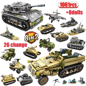 

1061Pcs City War Chariot Building Blocks for WW2 Military Technic Tank Army Soldiers Figures Bricks Toys for Boys