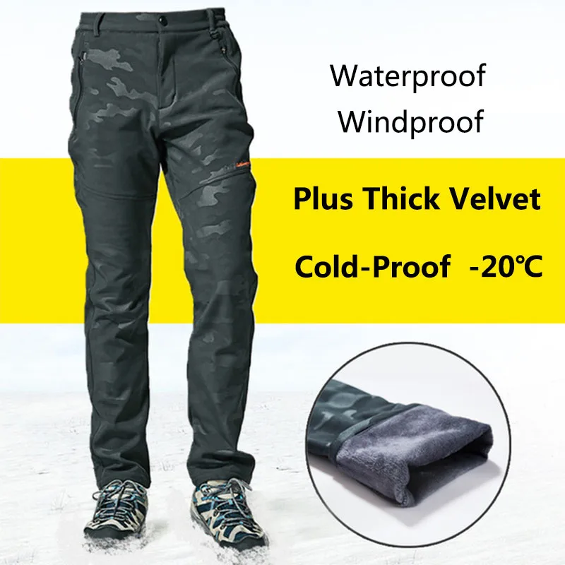 

5XL Men Women Outdoor Winter Softshell Pants Plus Velvet Thick Thermal Waterproof Windproof Trouser Climbing Skiing Hiking Pants