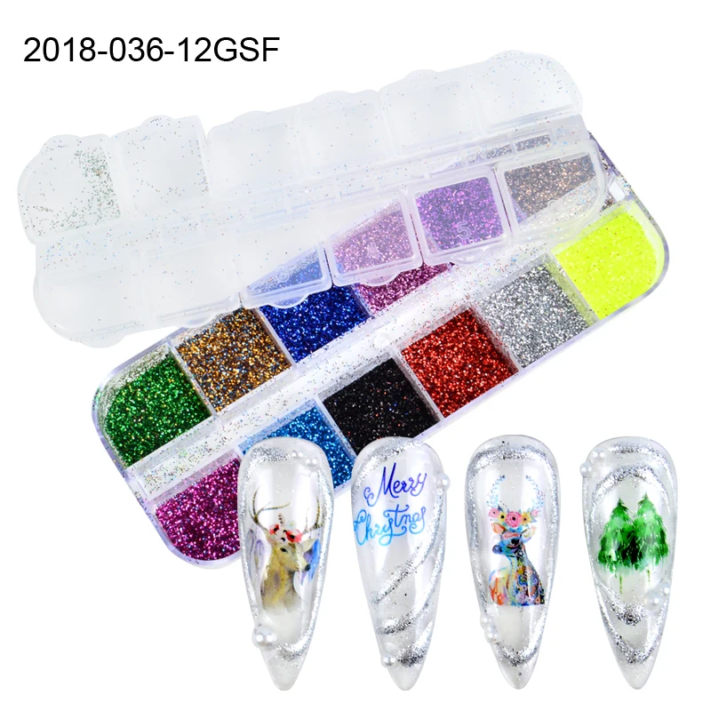 

12 Grids Nail Glitter Holographic Sparkles Flakes 3D Chrome Pigment Dust Hexagon Mermaid Sequins Dried Flower Decor