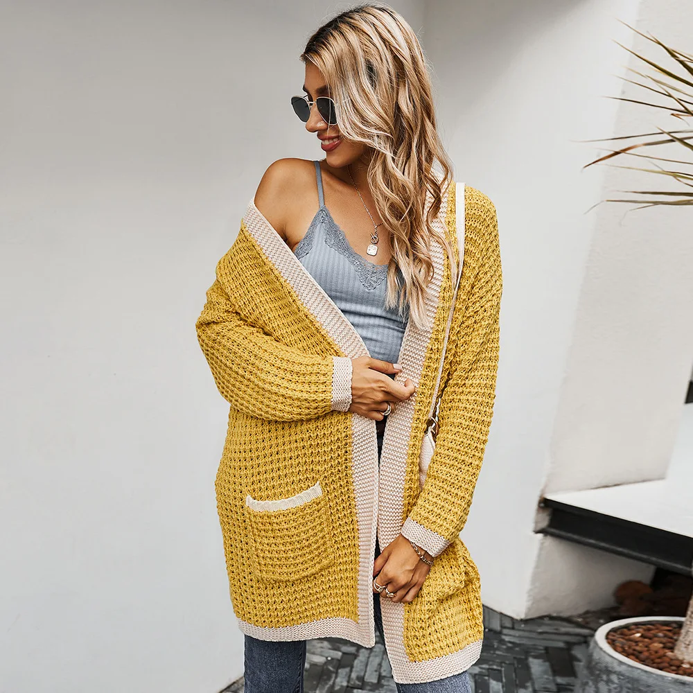 

Design Women's 2020 Winter Thick Sweater Color Cardigan Coat Woman Conventional Sleeve Long-sleeved