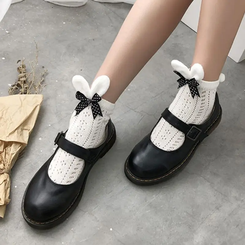 Хлопковые носки с бантиком и милыми заячьими ушками; милые носки в стиле Лолиты для девочек; 95AB