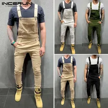 INCERUN, мужские однотонные комбинезоны с большими карманами на подтяжках, повседневные Джокер джоггеры, мужские брюки-карго, облегающие модные комбинезоны