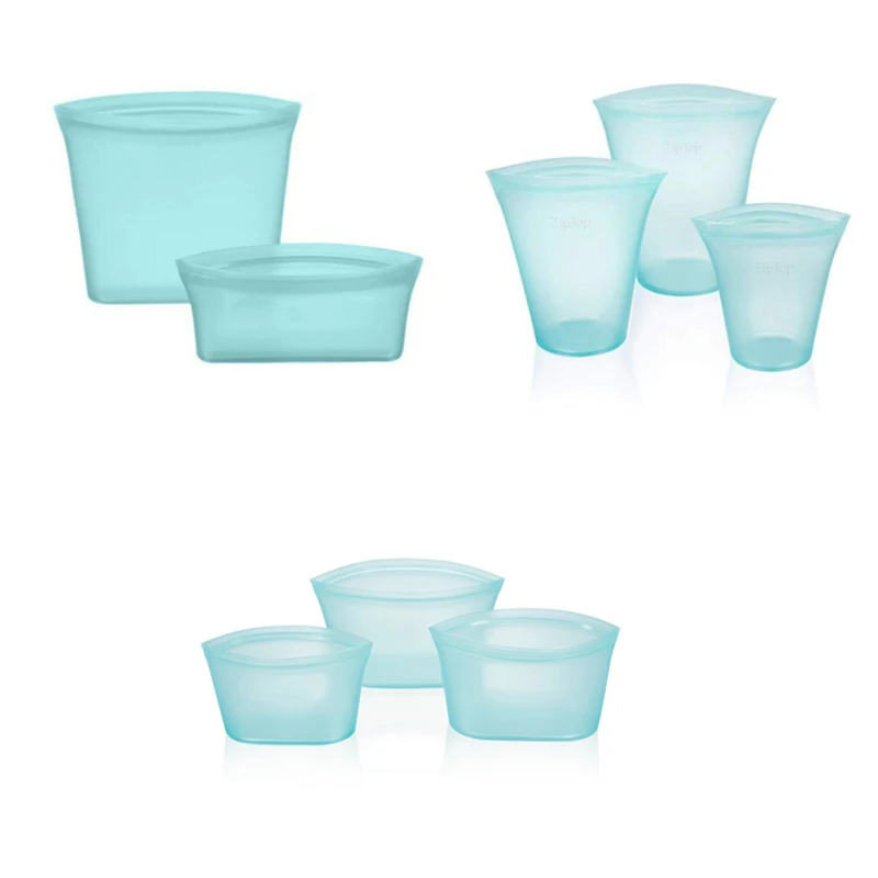 8PCS Blue 3 шт. 3 типа силиконовые герметичные контейнеры с замком-молнией для кухонного хранения, многоразовые оригинальные силиконовые чаши для хранения еды, чашки, сумки, набор - Цвет: 8PCS Blue