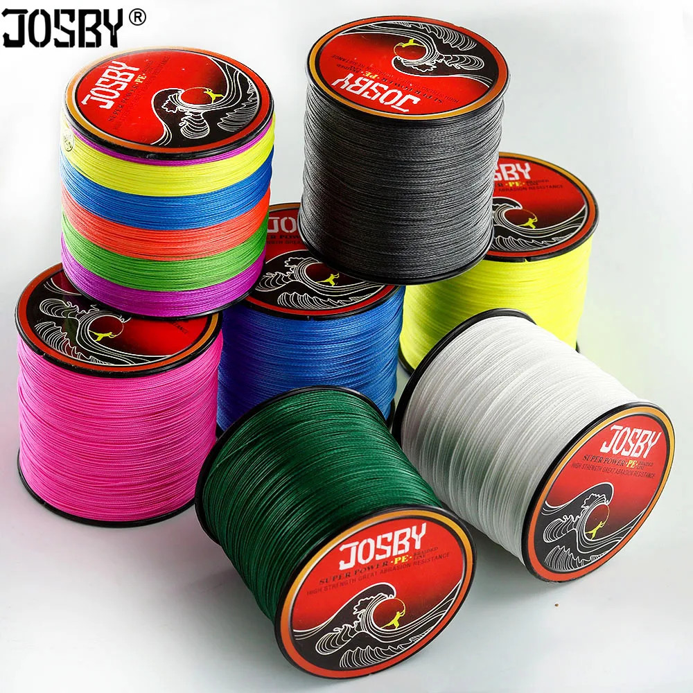 JOSBY Fishing Line 100m 300m 500m 9 Strands 8 Strands 4 Strands Multicolour PE Braided Wire Multifilament 4 Color 22LBS-100LBS