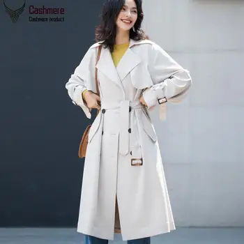 

Women's windbreaker mid-length coat 2020 New spring autumn fashion lapel red windbreaker leisure white windbreaker jacket women