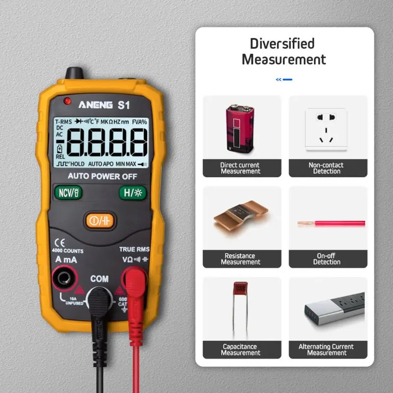 S1 Цифровой мультиметр автоматический диапазон True RMS NCV с ЖК-подсветкой фонарик 4000 отсчетов удержания данных