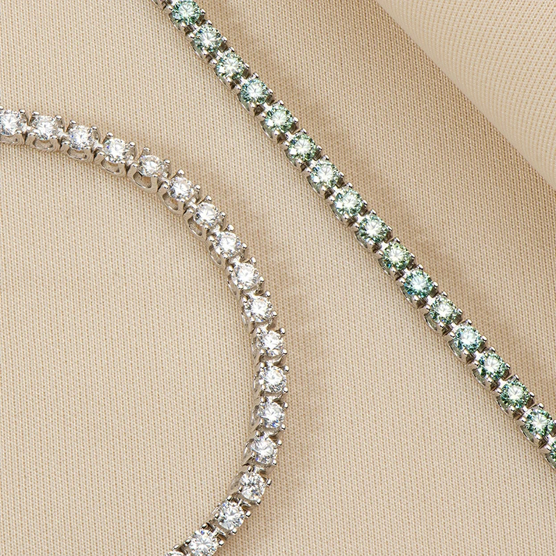 OEVAS 100% 925 Sterling Silver 3MM Real Moissanite Champagne Aquamarine Bracelet For Women Sparkling Wedding Party Fine Jewelry