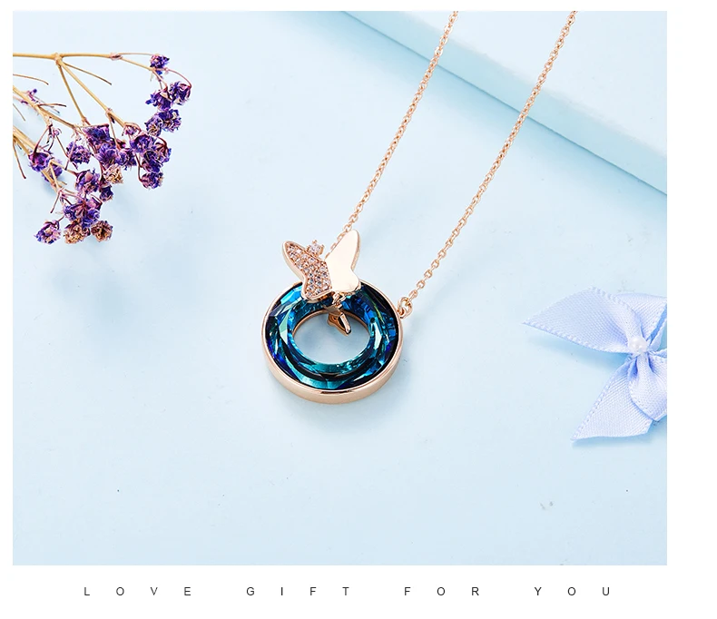 CDE украшенная кристаллами Swarovski круглая подвеска женское ожерелье с цирконом бабочка ювелирные изделия подарок на день Святого Валентина
