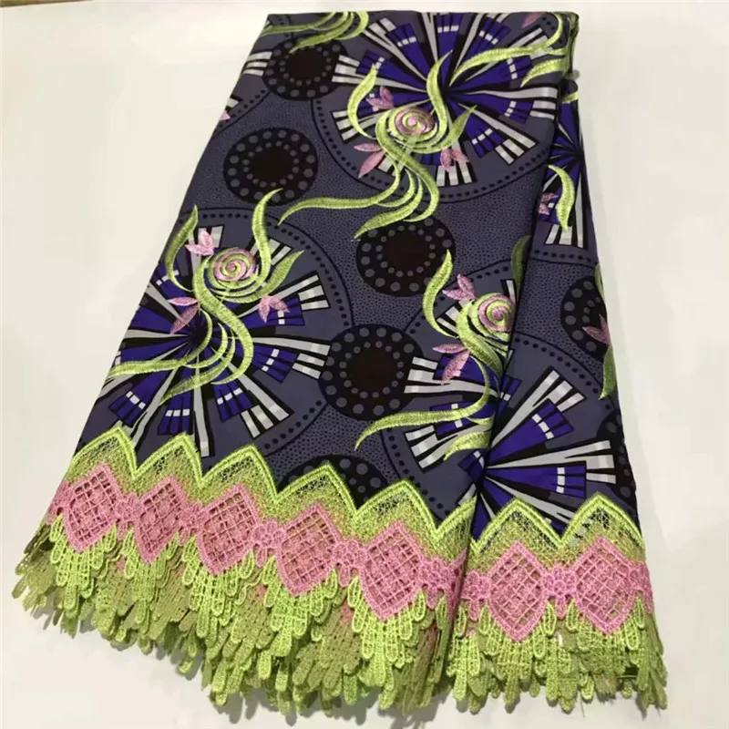 

2020 High Quality New Arrival Ankara 100% Cotton Wax Lace Wax Fabric African Embroidery Dutch Wax With Lace Fabric ZQ031723