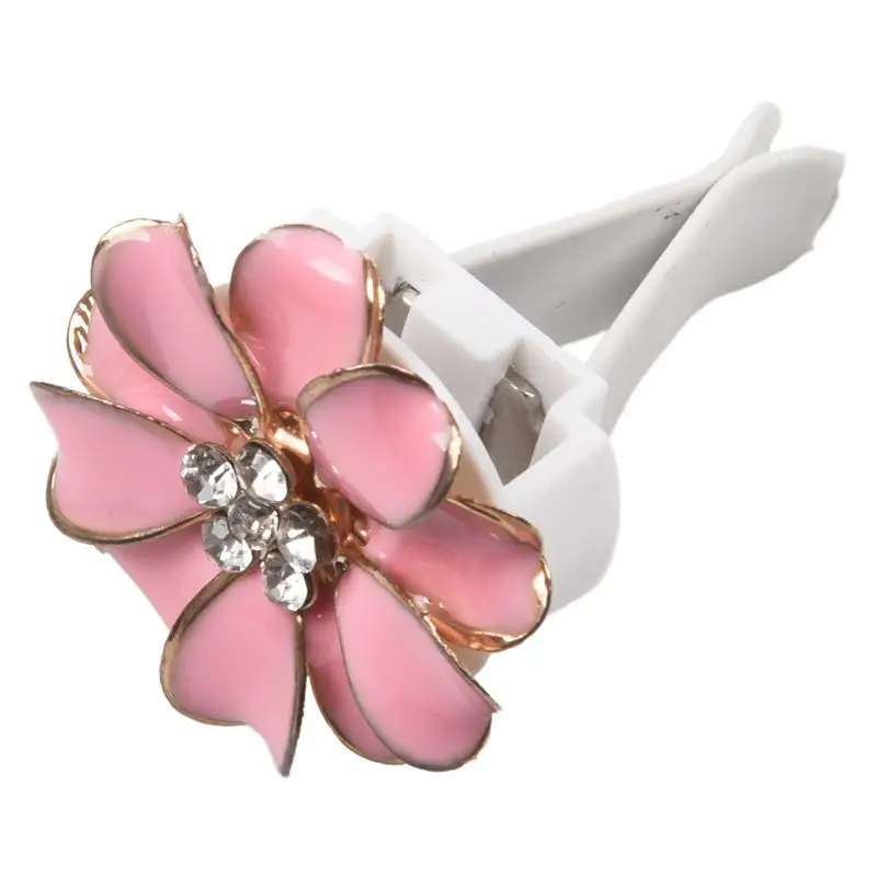 

New Car Rhinestones Flower Style Air Freshener Car Perfume Clips Air Conditioning Vent Auto Perfume holder pink