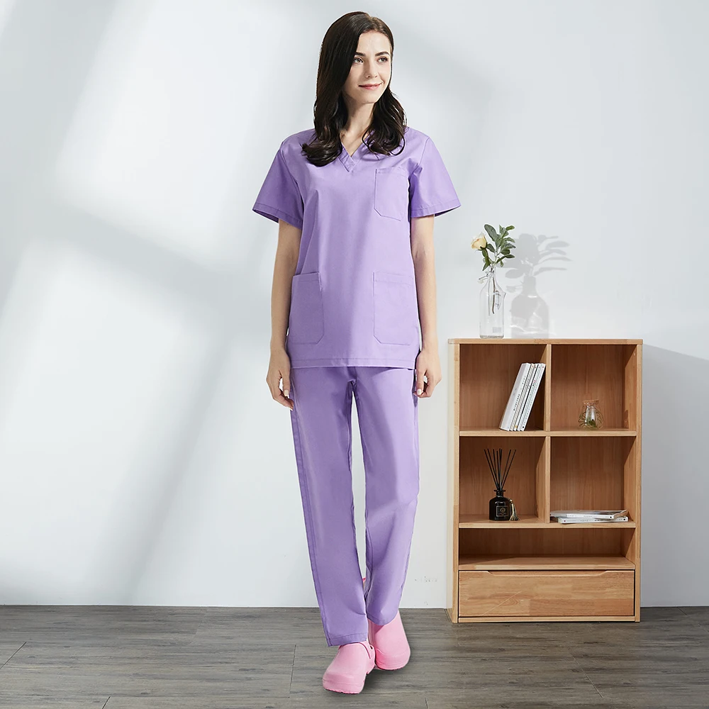 Medical Uniform Multicolor Polyester Cotton Solid Color Uniform Beauty Salon Nursing Uniform Lab Pet Shop Scrub Work Clothes