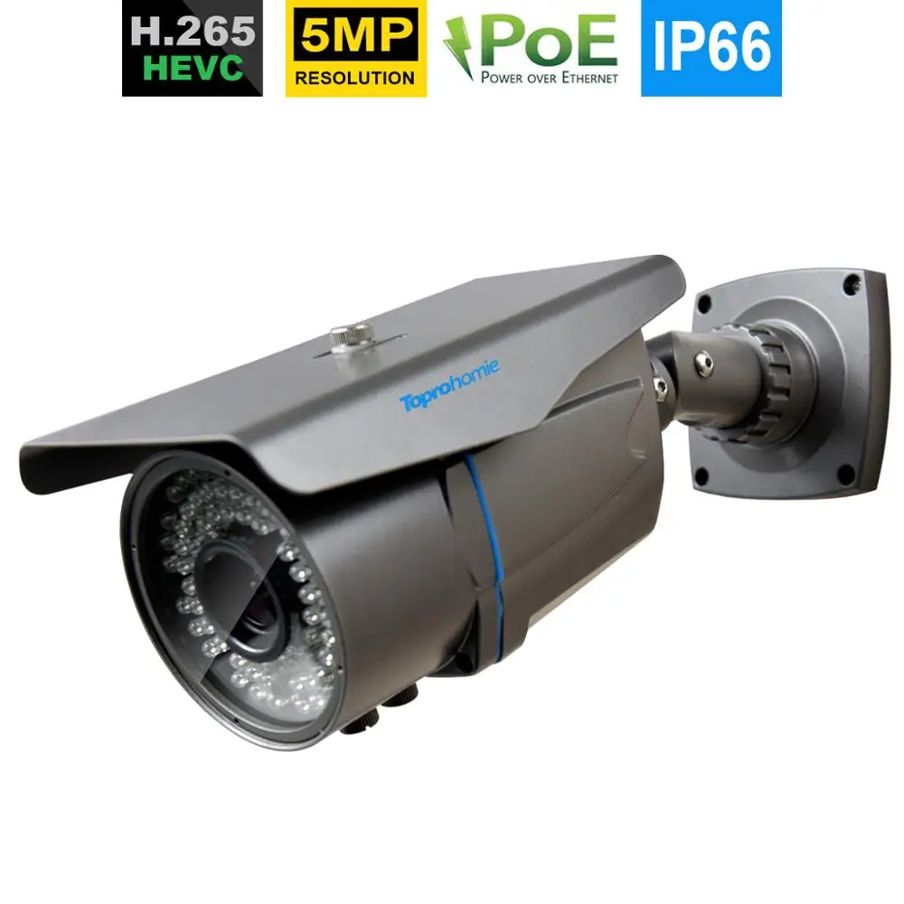 

TOPROHOMIE H.265 5MP HD 48V POE IP Camera Outdoor Waterproof Bullet IR Camera 2.8mm-12mm zoom POE IP security Camera Phone View