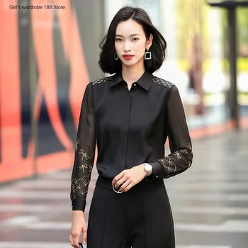 

Shirt black perspective long sleeve 2020 Autumn Winter new women's clothing creative women's design niche single-wear top