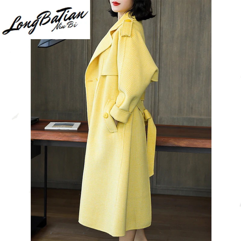Женское двухстороннее шерстяное пальто Корейская длинная куртка из 2020-ной