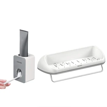 

Shower Caddy Bathroom Shelf with Automatic Toothpaste Dispenser Squeezer Wall Mounted Drill-Free Large Storage Organizer