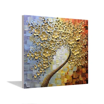 

Hand Painted flower painting Square golden lucky tree thick paint hand painted oil painting house indoor living room dining room