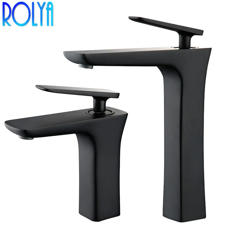 

Rolya New Arrival Black Basin Sink Faucet Deck Mounted Single Hole Lavatory Bathroom Faucet Mixer Taps
