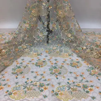 

Popular tulle lace French net lace material African lace fabric with sequins for wedding dress PAN364(5yards/lot)