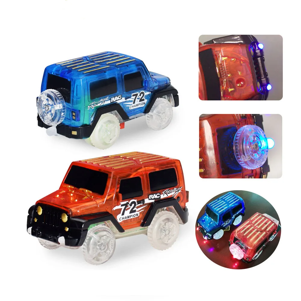 ZK30 Magical Flexible Track Car Toys Racing Bend Rail With Flashing Lights DIY Funny Creative Toys Gifts For Kids Blue/ Red