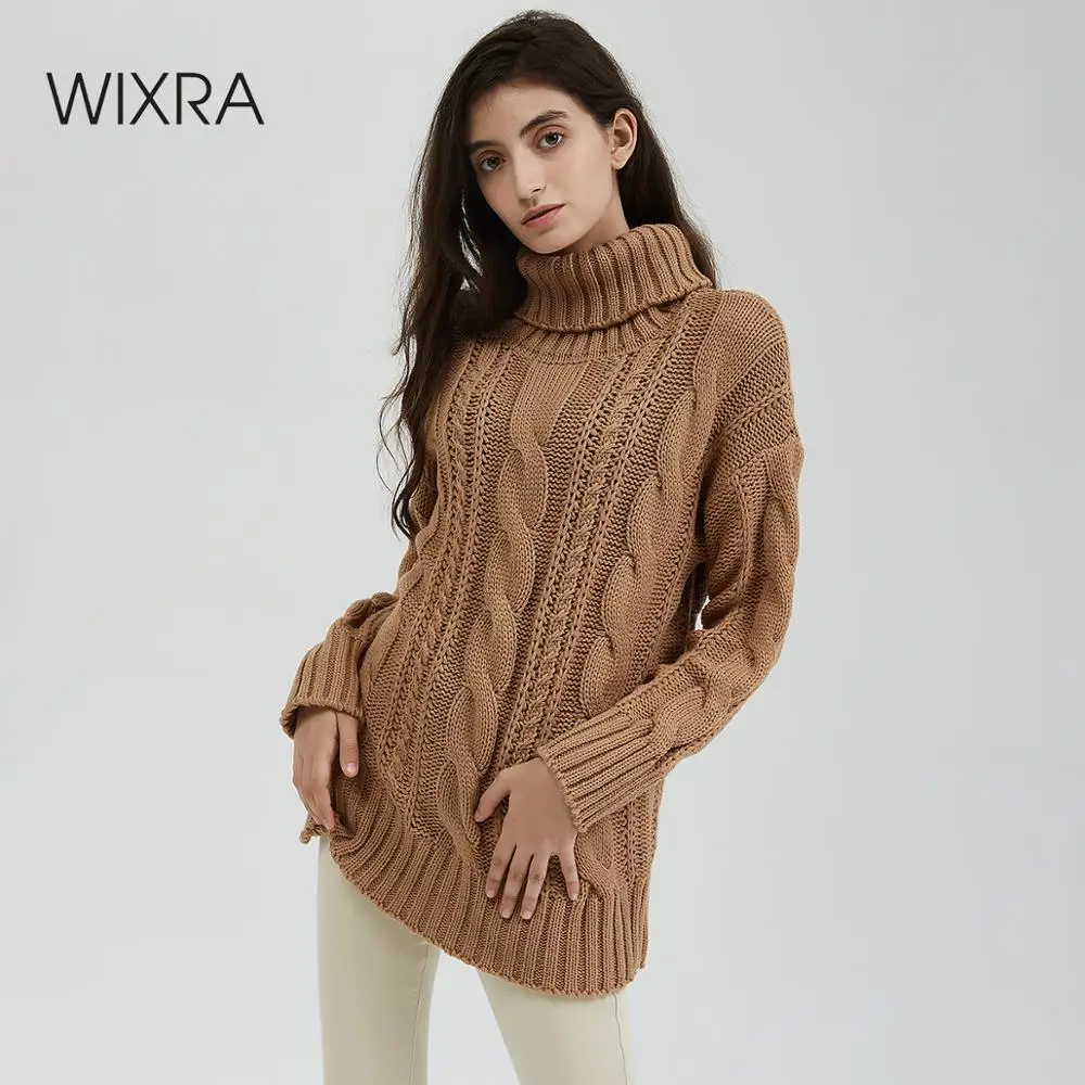 

Wixra New Chunky Turtleneck Sweater Women Autumn Winter Solid Hollow Out Knitted Pullover Jumpers Loose Sweaters
