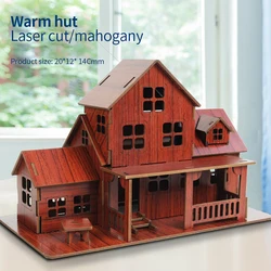 Rompecabezas de Casa tridimensional de madera 3D Diy, modelo de construcción hecho a mano, casa de juguete para el Día de los niños, cabaña acogedora antiarañazos
