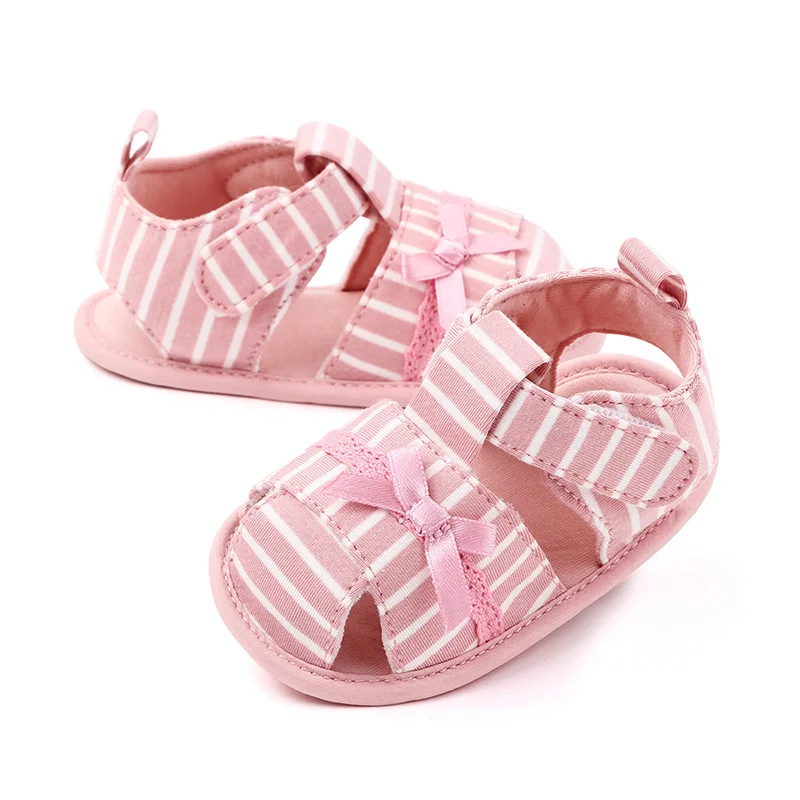 

2020 Summer Baby Girl Sandals Toddler Newborn Infant Striped Soft Crib Shoes Infants Anti-slip Sneaker Bow Princess Shoe