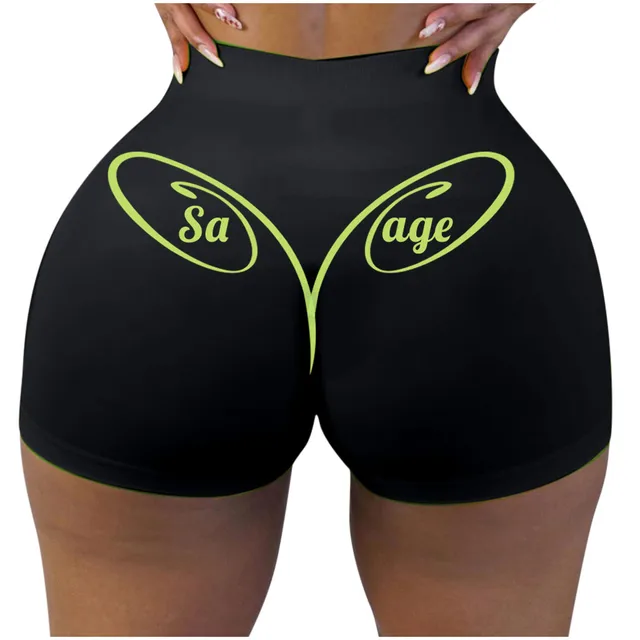 Ladies Sexy Home Wear Sports Fitness Running Boxer Shorts Letter Printed Yoga Shorts Leggings High Waist Tight Yoga Pants 2