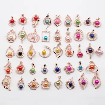 

Bulk Rose Gold Pendant Mounted Plated Pearl Necklace Pendant Mounts DIY Pearl Jewelry Free Shipping PN2102