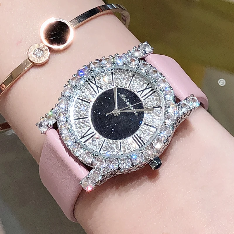 Moda Diamante Bling Cristais Mulheres Relógio de Pulso Pequena Fina Pulseira de Luxo de Couro Elegante Relógio Vestido Feminino Relógio Feminino - Image 2