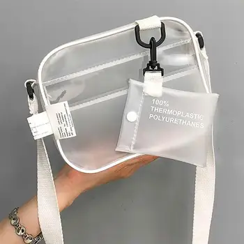 

Causual PVC Transparent Clear Woman Crossbody Bags Shoulder Bag Handbag Jelly Small Phone Bags with Card Holder Wide Straps Flap