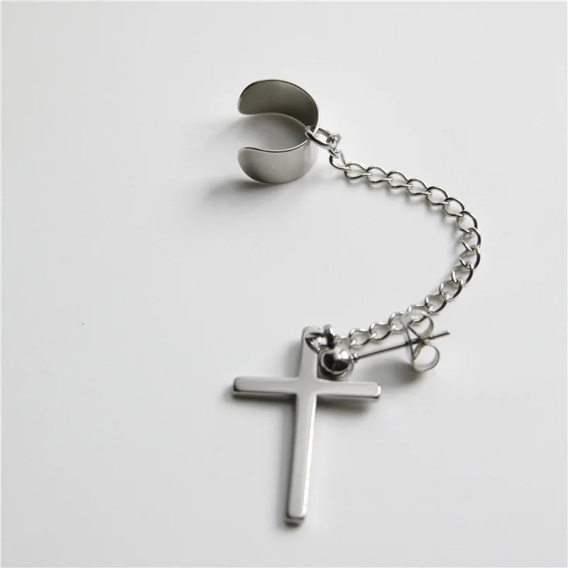 Cross earrings 1 Pc Punk Gothic Tassel Cross Stainless Steel Round Drop Earrings Women Men Fashion Party Punk Rock Jewelry