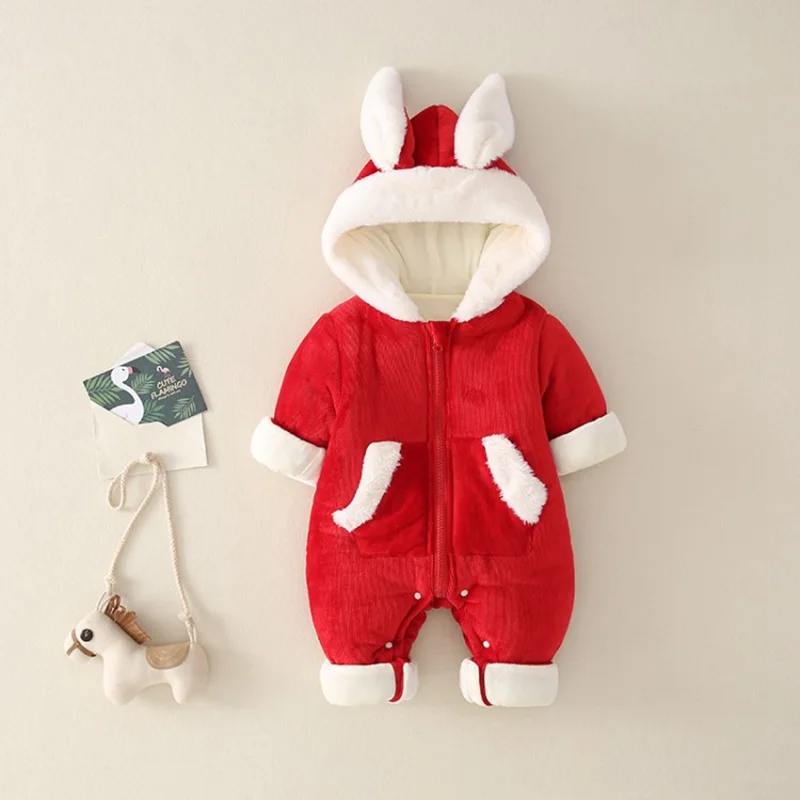 CROAL CHERIE  Newborn Baby Clothes Cute Rabbite Ear Baby Girls Romper Baby Warm Clothing  Warm Fur Fleece Romper For Baby Boys  (11)