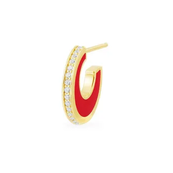 

SLJELY 1pc High Quality 925 Sterling Silver Yellow Gold Color and Red Enamel Single Earring Paved Zirconia Women Fashion Jewelry