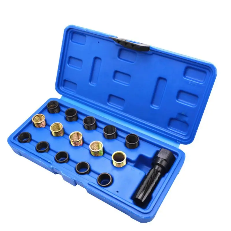 

16 Pcs M14x1.25 Spark Plug Rethread Thread Repair Tools Kit Wire Sleeve Universal Car with Case