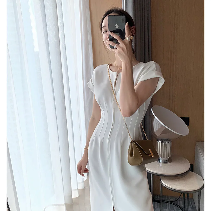 New Summer Women Solid Color Elegant Vestidos White Party Bodycon Work Office Lady Female Slim Dress
