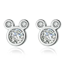 Посеребренные серьги для женщин ясные CZ серьги-гвоздики с Микки для девушек Подарок Леди ювелирные изделия