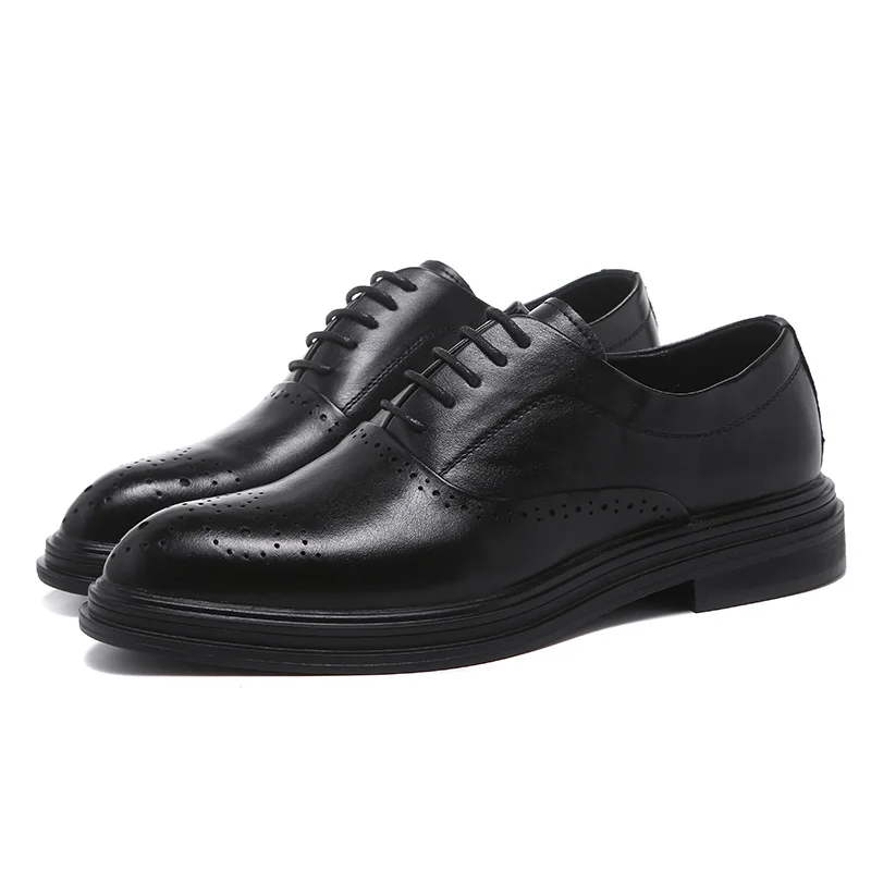 Мужские туфли-оксфорды с перфорацией и перфорацией; однотонные Туфли-Дерби из мягкой кожи на шнуровке; Цвет Черный; широкая ширина; Размеры 6-10