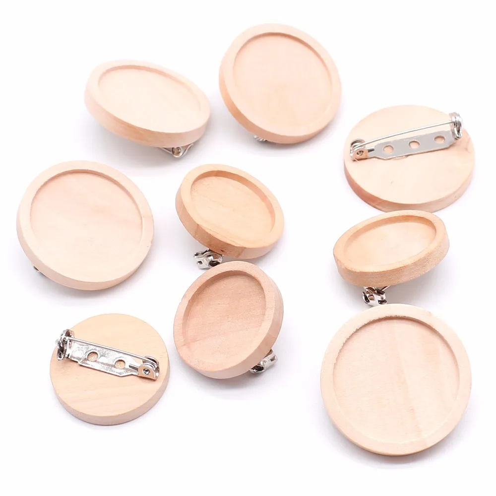 Cabochon Brooch Base-Settings Bezel-Tray Jewelry-Making Blank Wood Backs Dia Round Diy