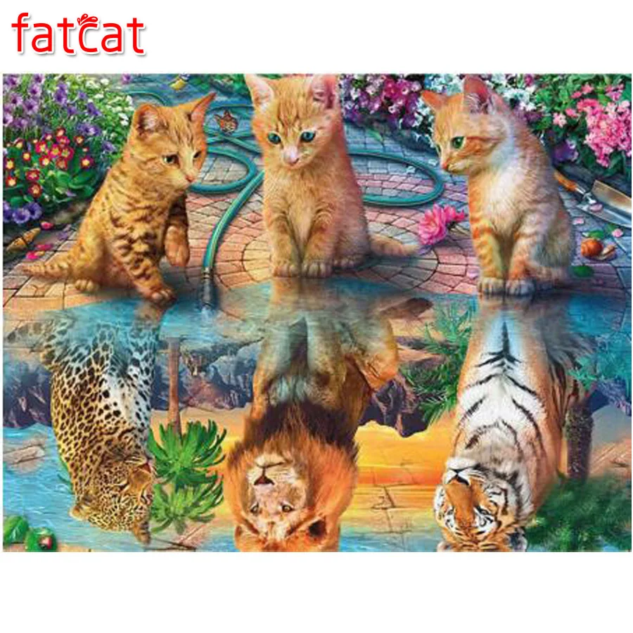 

FATCAT Diamond Embroidery Fantasy Cat animals Diy Diamond Painting Full Square Round Resin Picture Tiger Lion decoration AE739