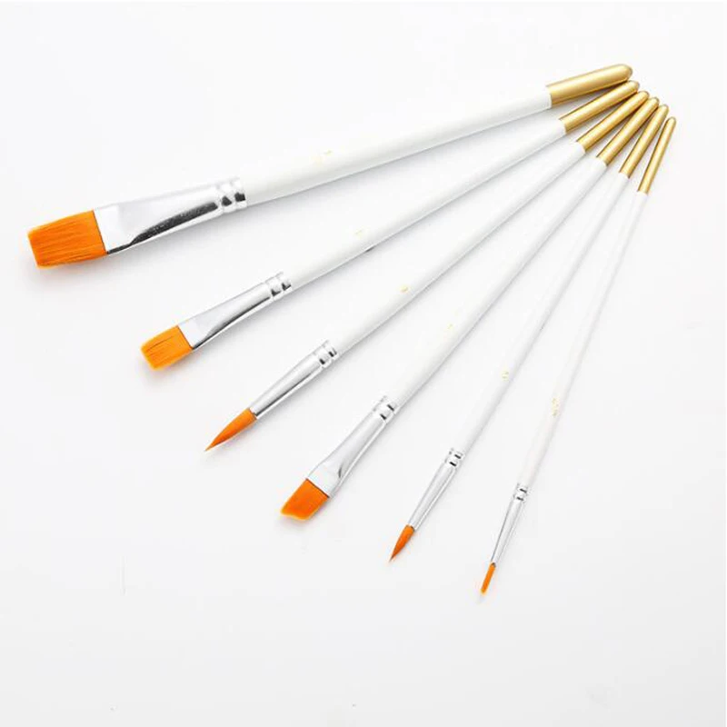 

6pcs White Pole Wooden Nylon Hair Brush Set Multi-function Watercolor Oil brush Art Painting Acrylic Paint Brush Supplies