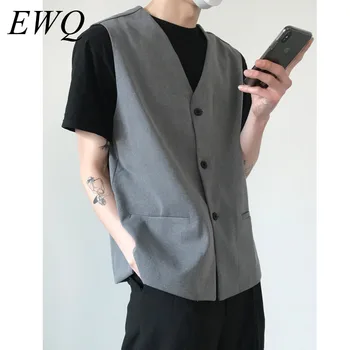 

EWQ / men's wear all-match causal suit vest for male 2020 spring summer new trendy sleeveless single breasted waistcoat 9Y1487