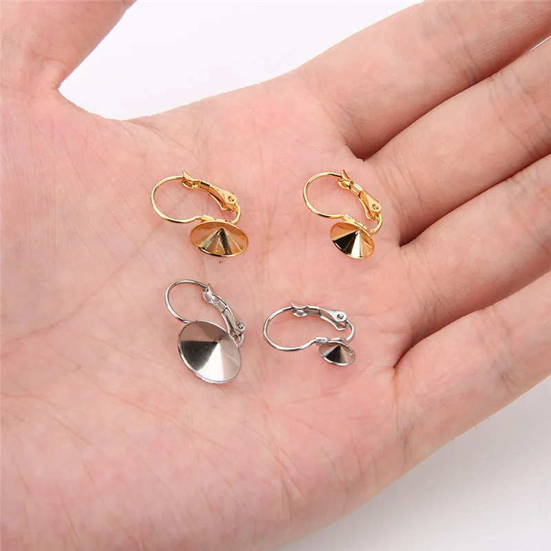 Jewelry Findings 10pcs Stainless Steel French Earring Hooks Blank Base Earring Findings 6/8/10/12mm Cabochon Bezel Settings Tray Jewelry Supplies